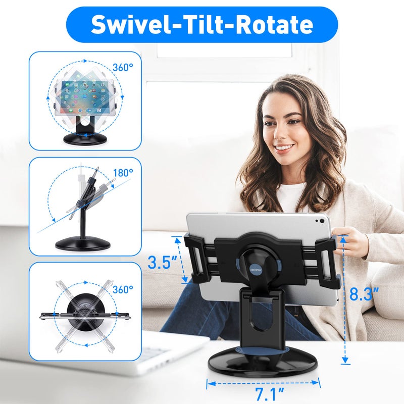 AboveTEK Retail Kiosk iPad Stand, 360Â° Rotating Commercial POS Tablet Stand, Fits 6"-13" (Screens) iPad mini Pro-Business Swivel Tablet Holder, for Store Office Reception Kitchen Desktop (Black) - Image 4
