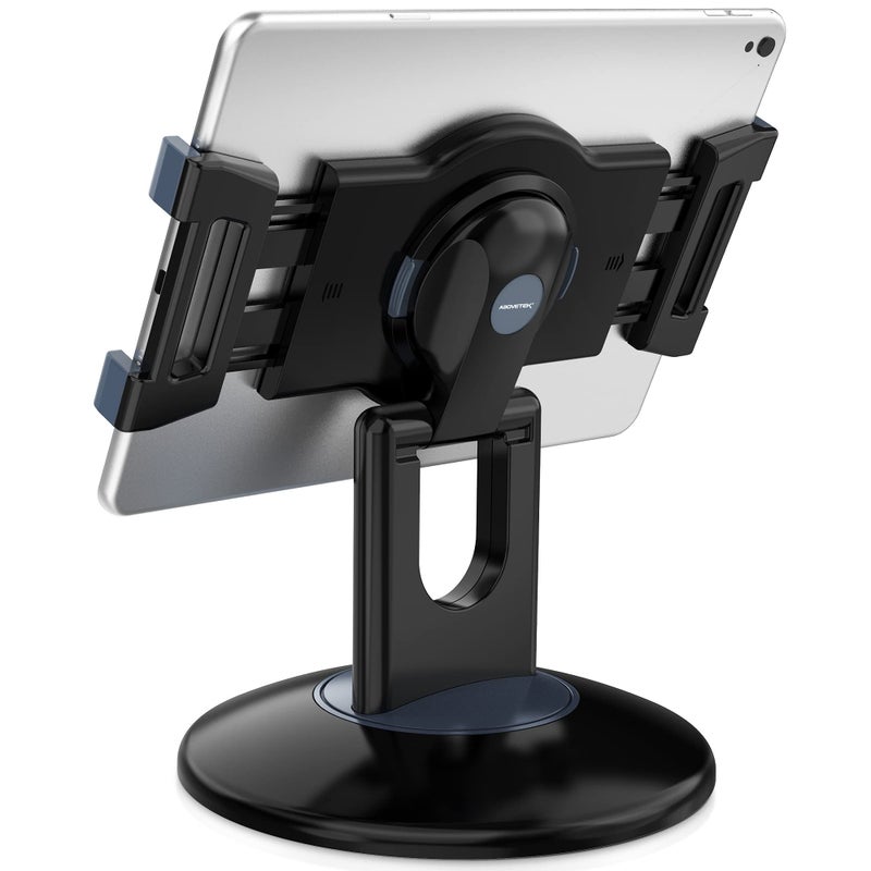 AboveTEK Retail Kiosk iPad Stand, 360Â° Rotating Commercial POS Tablet Stand, Fits 6"-13" (Screens) iPad mini Pro-Business Swivel Tablet Holder, for Store Office Reception Kitchen Desktop (Black) - Image 1