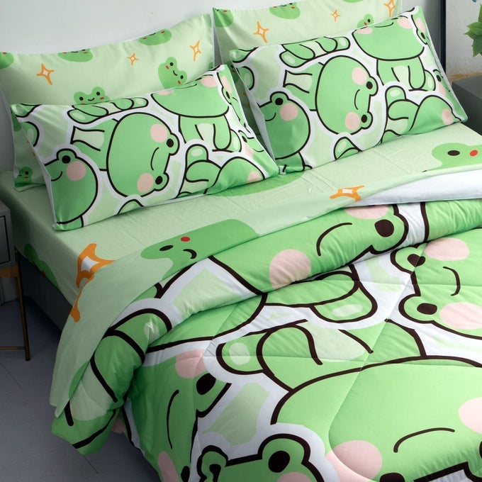 7 PIECE FROG COMFORTER SET FROG BEDDING FOR KIDS BOYS AND GIRLS FULL SIZE FROG SHEETS SET MICROFIBER BEDDING SETS FOR ALL SEASON 1 COMFORTER 1 FLAT SHEET 1 FITTED SHEET 4 PILLOWCASES