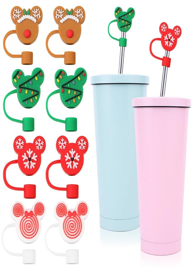 DREMISI 8 Pcs Mouse Head Silicone Straw Tips Cover, Cute Christmas Reusable Drinking Straw Covers Cap Topper Lids Dust-proof Plugs Protectors for 6-8 mm Straws - Image 1