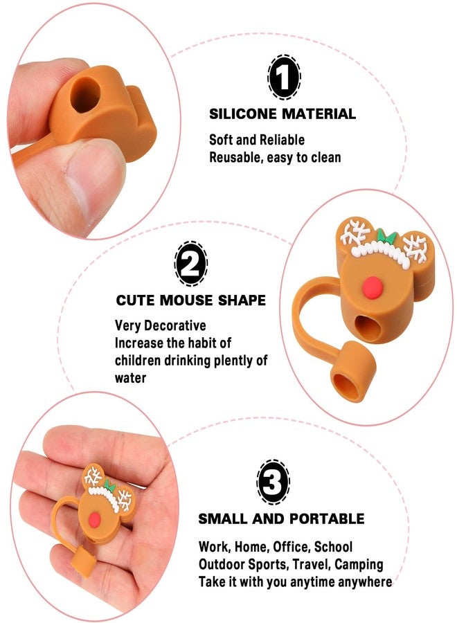 DREMISI 8 Pcs Mouse Head Silicone Straw Tips Cover, Cute Christmas Reusable Drinking Straw Covers Cap Topper Lids Dust-proof Plugs Protectors for 6-8 mm Straws - Image 3