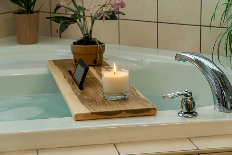 Runam Woods Modern Bath Caddy, Bathtub Tray/Table with Mobile/Tablet Holder for Bathroom, Bathroom Shelf for Accessories, Solid Wood Home Spa Tray. (Large- 40" x 7") - Image 4