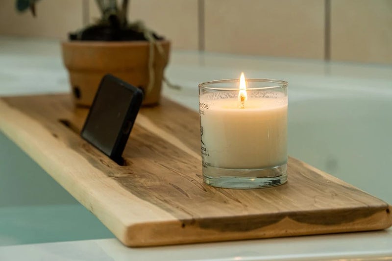 Runam Woods Modern Bath Caddy, Bathtub Tray/Table with Mobile/Tablet Holder for Bathroom, Bathroom Shelf for Accessories, Solid Wood Home Spa Tray. (Large- 40" x 7") - Image 1