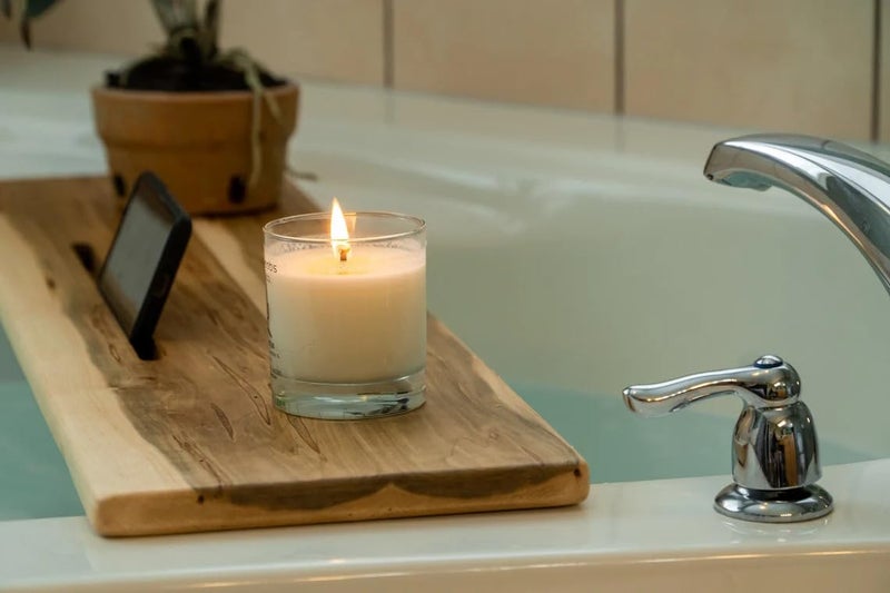 Runam Woods Modern Bath Caddy, Bathtub Tray/Table with Mobile/Tablet Holder for Bathroom, Bathroom Shelf for Accessories, Solid Wood Home Spa Tray. (Large- 40" x 7") - Image 3