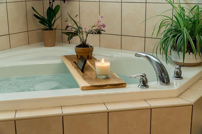 Runam Woods Modern Bath Caddy, Bathtub Tray/Table with Mobile/Tablet Holder for Bathroom, Bathroom Shelf for Accessories, Solid Wood Home Spa Tray. (Large- 40" x 7") - Image 2