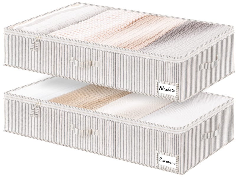 StorageWorks Extra Large Under Bed Storage Containers with Handles and Label Holder 2 Pack Ultrathick Fabric Underbed Bins Closet Organizer for Clothes Blankets Sweater