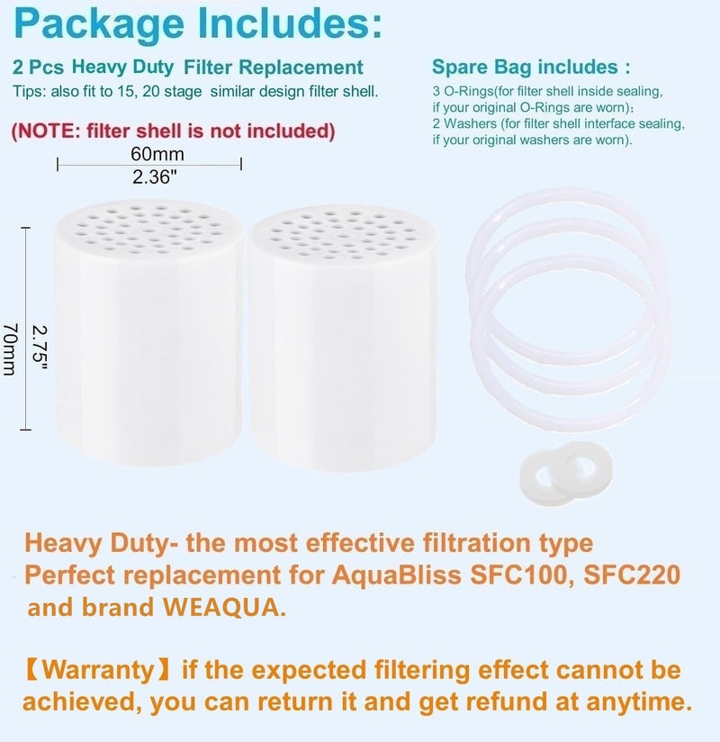 Luxau Heavy Duty Shower Filter Replacement Cartridge 2 Pcs  Shower Head Filter Refill Cartridge  for Hard Water Chlorine Heavy Metal Impurity  Improve Skin Hair  Fit Any Similar Design Shower Water Filter - Image 2