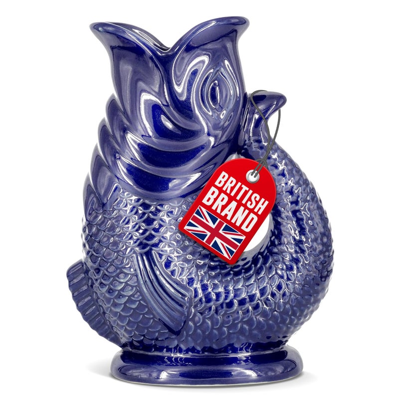 Bubble Jug Gurgle Glug Jug The Bubble JugÂ® Dark Cobalt Blue 50 fl oz 1.5L Litre Extra Large Pitcher - Fish Shaped Jug - Decorative Ceramic Glugging Cocktail, Water and Gin Vase and Gurgling Carafe Pot - Image 1