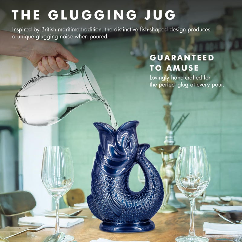 Bubble Jug Gurgle Glug Jug The Bubble JugÂ® Dark Cobalt Blue 50 fl oz 1.5L Litre Extra Large Pitcher - Fish Shaped Jug - Decorative Ceramic Glugging Cocktail, Water and Gin Vase and Gurgling Carafe Pot - Image 2