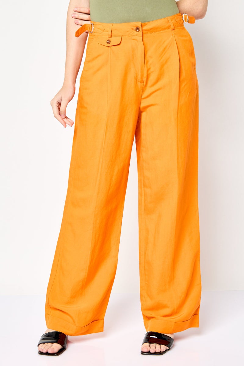 GANT Women Regular Fit Solid Wide Leg Pants, Orange - Image 1