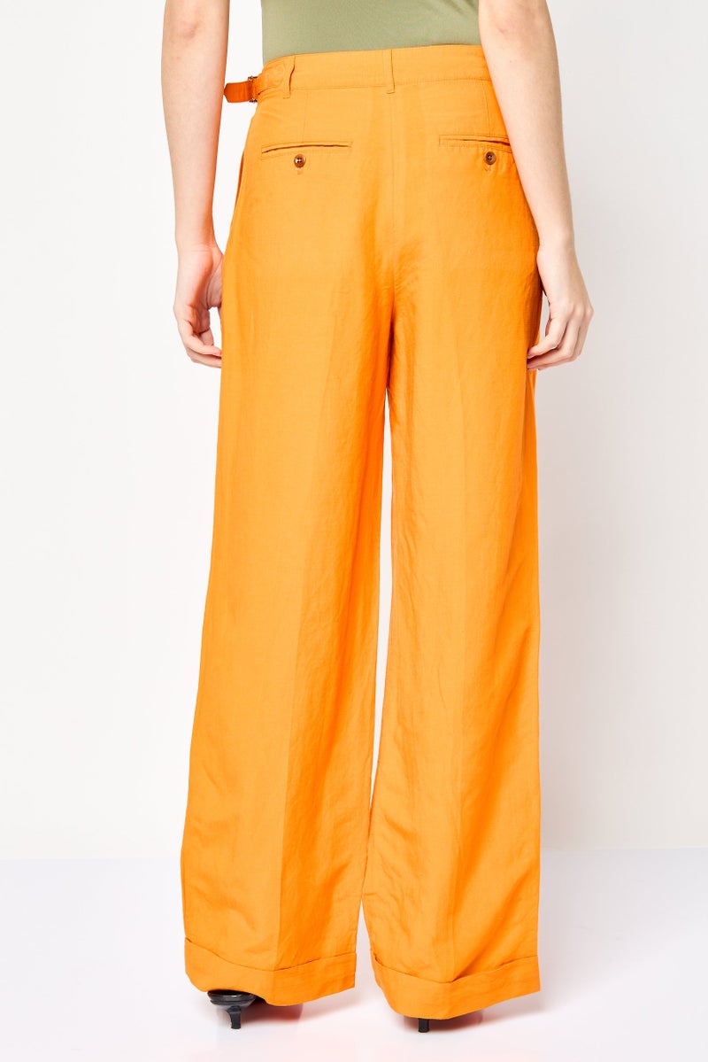 GANT Women Regular Fit Solid Wide Leg Pants, Orange - Image 4