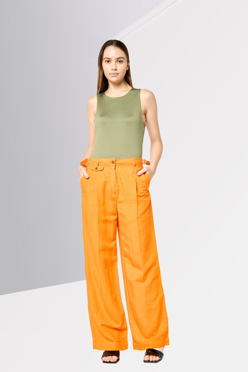 GANT Women Regular Fit Solid Wide Leg Pants, Orange - Image 2