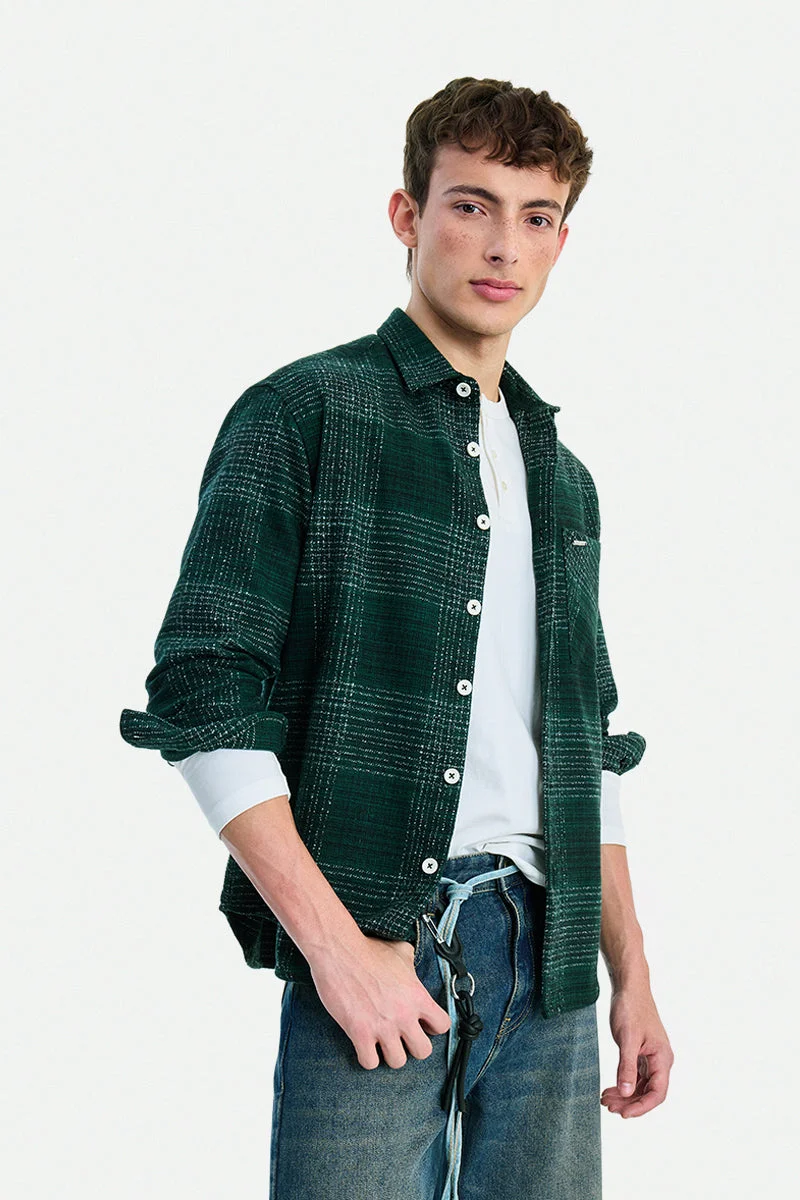 SNITCH Dark Green Checkered Long Sleeve Oversized Shirt