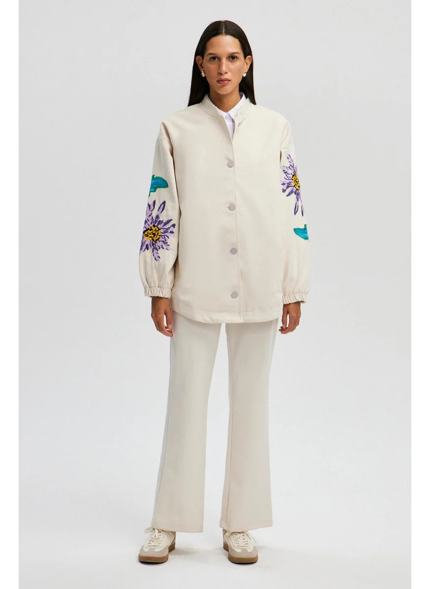 Touche Embroidered Natural Denim Jacket