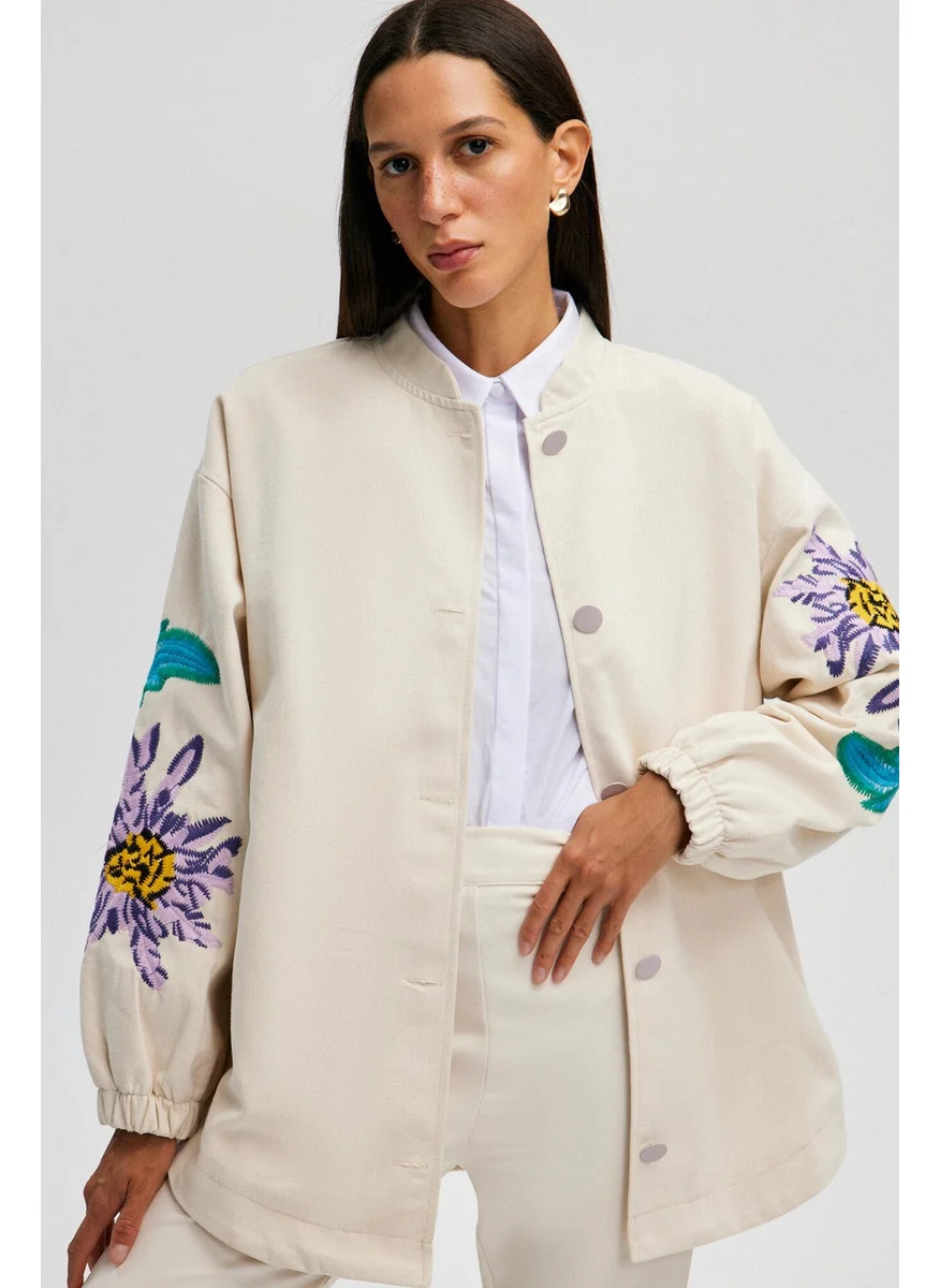 Touche Embroidered Natural Denim Jacket