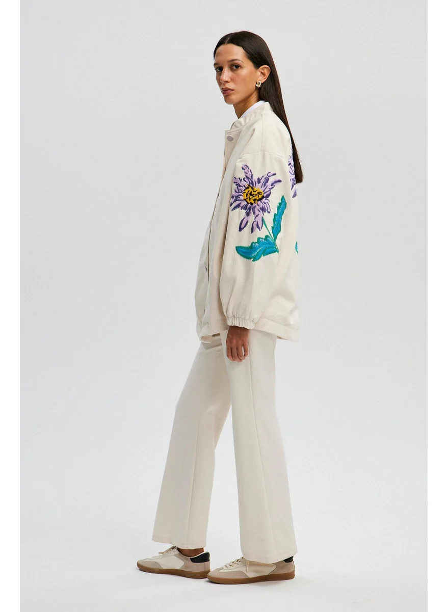 Touche Embroidered Natural Denim Jacket