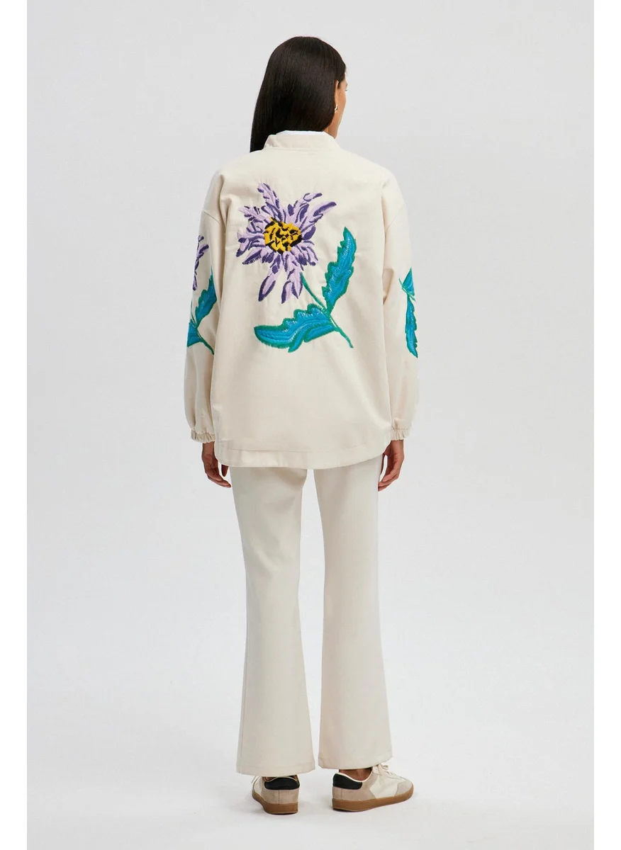 Touche Embroidered Natural Denim Jacket