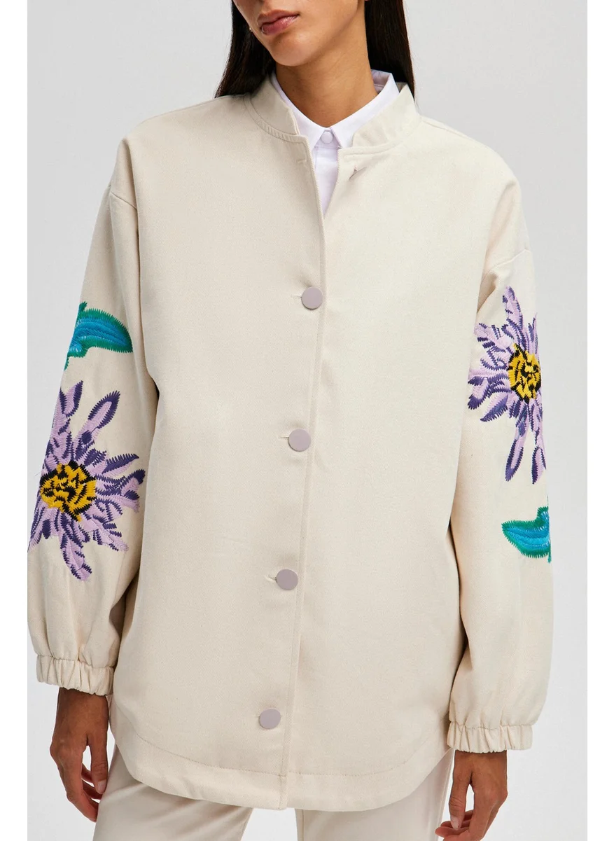Touche Embroidered Natural Denim Jacket