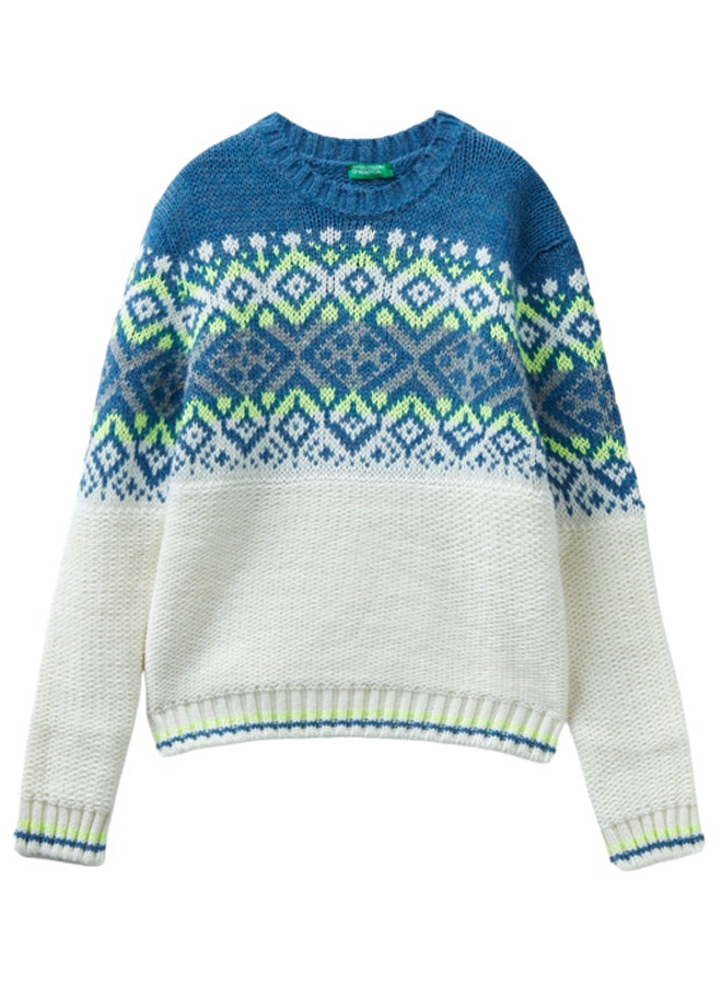 Benetton JACQUARD SWEATER WITH NEON DETAILS  - Image 1