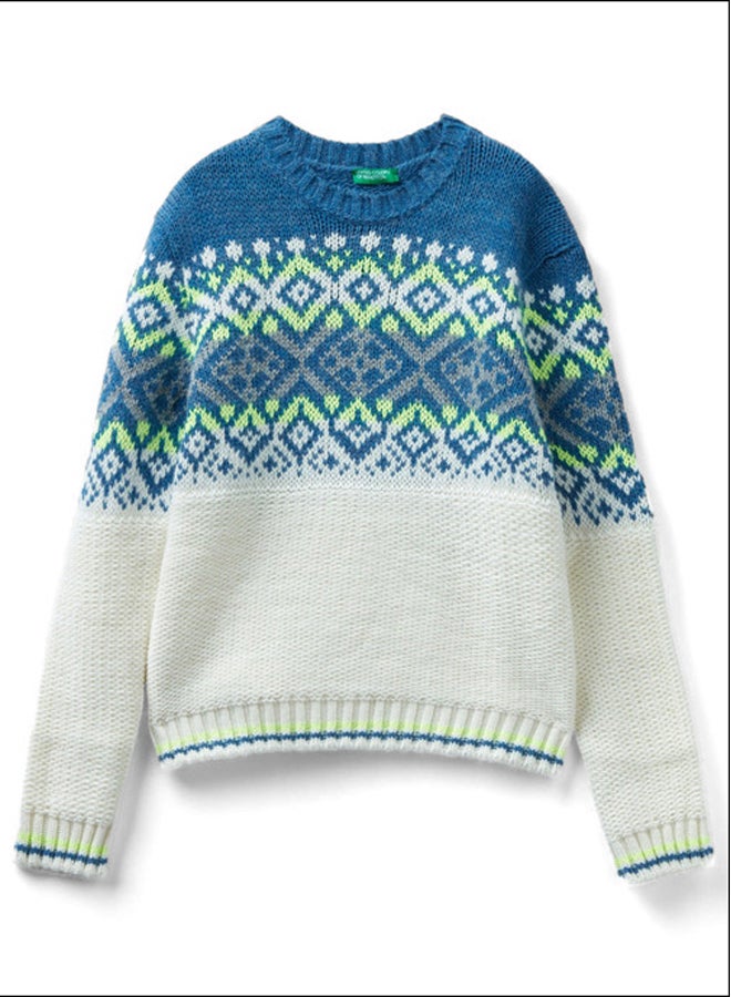 Benetton JACQUARD SWEATER WITH NEON DETAILS  - Image 2