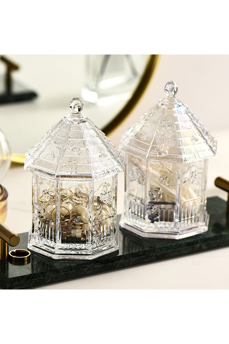 FUKE 1 Piece Glass Storage Jar Retro Relief with Flip Top Cover and Base Storage Container for Cotton Swab Jar, Jewelry Storage Box, Snack Jar and Decoration Ornament - Image 1