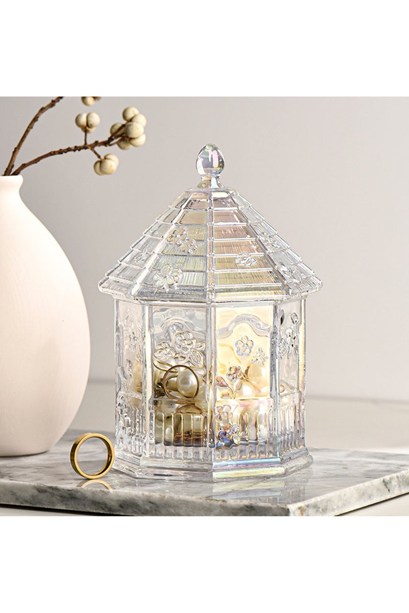 FUKE 1 Piece Glass Storage Jar Retro Relief with Flip Top Cover and Base Storage Container for Cotton Swab Jar, Jewelry Storage Box, Snack Jar and Decoration Ornament - Image 2