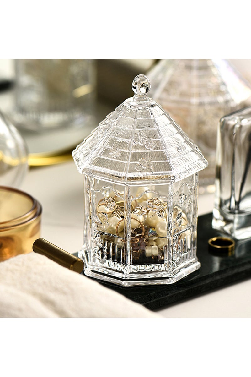 FUKE 1 Piece Glass Storage Jar Retro Relief with Flip Top Cover and Base Storage Container for Cotton Swab Jar, Jewelry Storage Box, Snack Jar and Decoration Ornament - Image 4