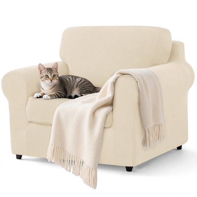 3 PIECES STRETCH SOFA SLIPCOVER SETS COUCH COVER SETS BACKREST CUSHION COVERS FURNITURE PROTECTOR COLLECTION SET FOR OVERSIZE SOFA LOVESEAT CHAIR SLIP COVERSSMALL IVORY