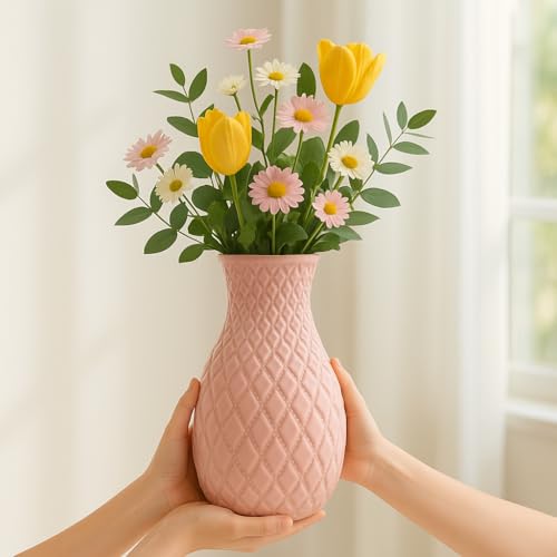 Vendola Nordic Minimalist Plastic Flower Vase for Living Room, Home Decoration Items, Flower Pot for Dining Table, Aesthetic Home Decor, Planters for Room Decoration (Pink) - Image 1