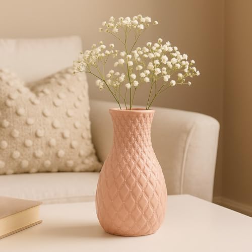 Vendola Nordic Minimalist Plastic Flower Vase for Living Room, Home Decoration Items, Flower Pot for Dining Table, Aesthetic Home Decor, Planters for Room Decoration (Pink) - Image 2