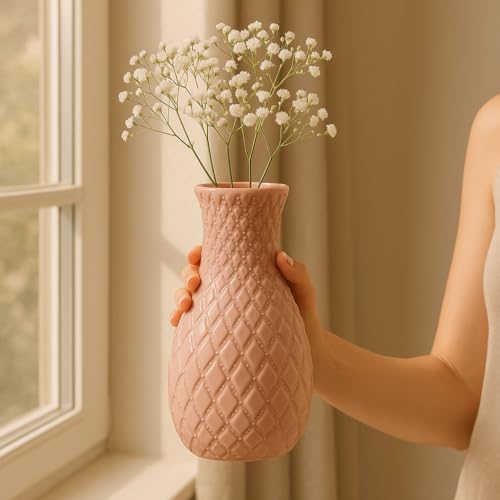Vendola Nordic Minimalist Plastic Flower Vase for Living Room, Home Decoration Items, Flower Pot for Dining Table, Aesthetic Home Decor, Planters for Room Decoration (Pink) - Image 3