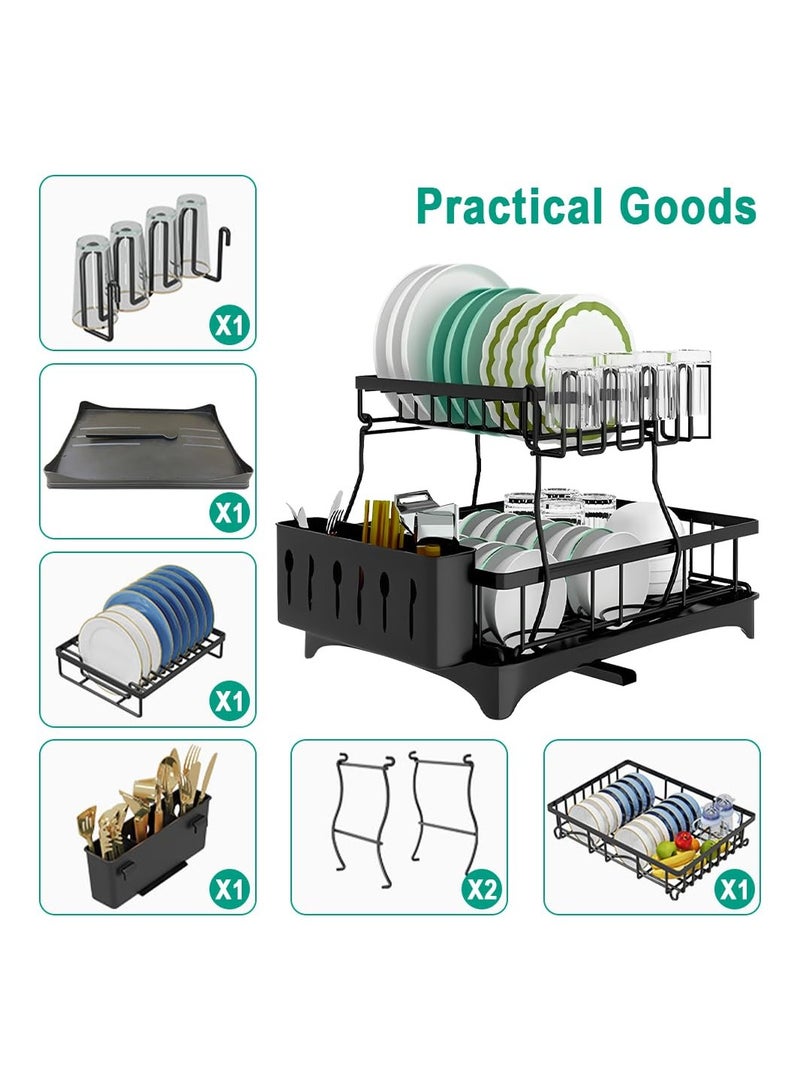 Cuken Dish Racks for Kitchen Counter, 2 Layer Dish Rack with Drain Board and Swivel Spout, Stainless Steel  Kitchen Drying Rack (Black) - Image 4