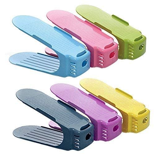 DineZen Plastic Shoe Slots Organizer for Closet Shoe Space Saver Double Layer Shoe Rack Organizer Holder for Closet multie coulour PACK OF 6 - Image 1