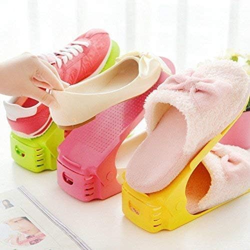 DineZen Plastic Shoe Slots Organizer for Closet Shoe Space Saver Double Layer Shoe Rack Organizer Holder for Closet multie coulour PACK OF 6 - Image 3