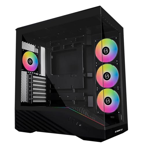 Lian Li V100 ATX MidTower PC Case 4 x 120mm ARGB PWM Fans PreInstalled LED RGB Strip Display Platform with Tempered Glass Support 420mm GPUs 360mm Radiator Optimized Airflow Black V100RX - Image 1