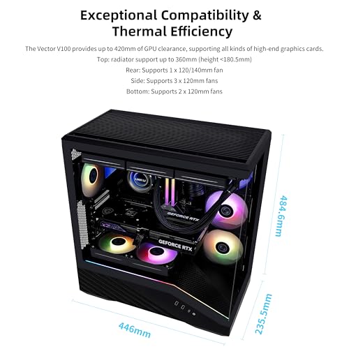 Lian Li V100 ATX MidTower PC Case 4 x 120mm ARGB PWM Fans PreInstalled LED RGB Strip Display Platform with Tempered Glass Support 420mm GPUs 360mm Radiator Optimized Airflow Black V100RX - Image 3