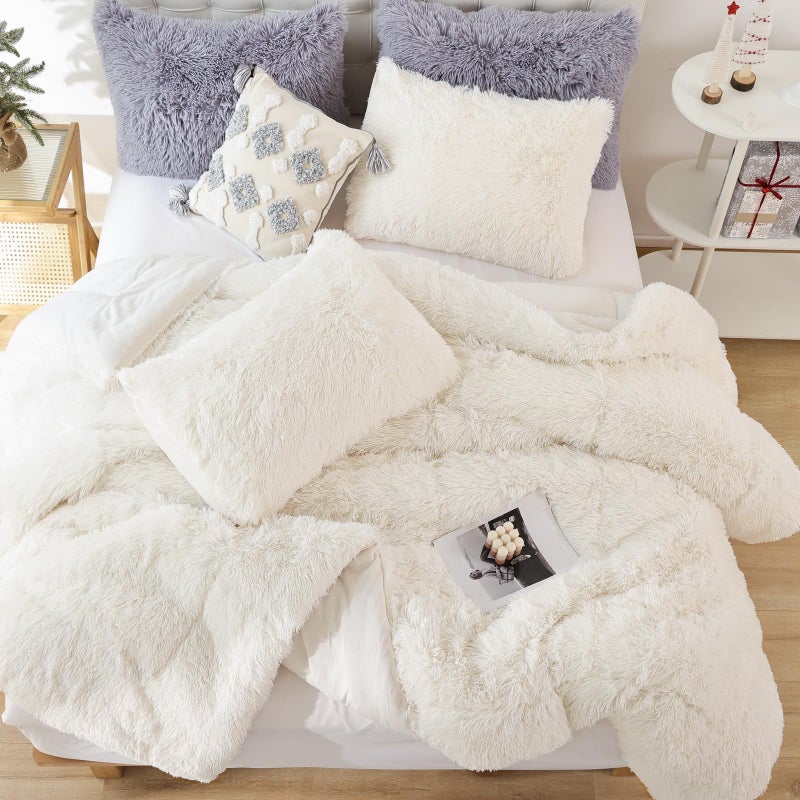 Smoofy Fluffy Full Size Comforter Set, Faux Fur Comforter Set, Luxury Fuzzy Bedding Set, Soft Shaggy Full Bed Set for All Season, 3 Pieces - 1 Comforter & 2 Pillowcases, Beige - Image 5