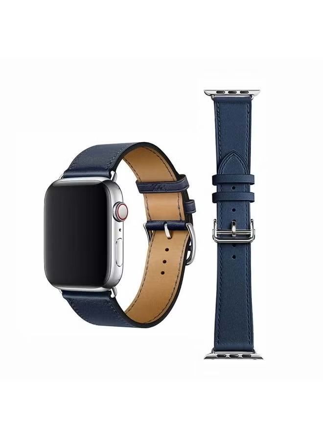 IAF Supreme Genuine Leather Replacement Band for Apple Watch Series 6/SE/5/4/3/2/1 40/38mm Blue