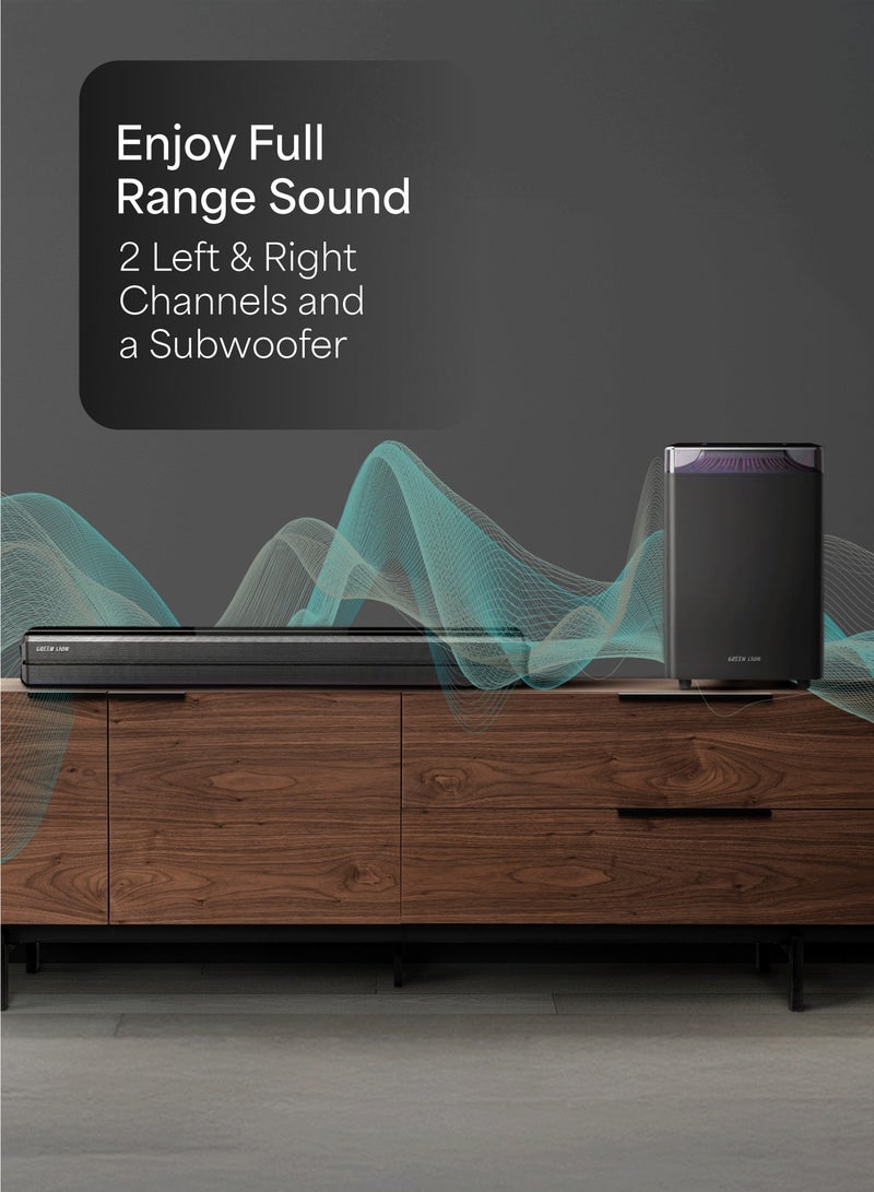 GREEN LION Cinema SP100 Wired Soundbar 2.1 Channel with Quad 2.5 inch Speaker & 6.5 inch Subwoofer / 100W Rated Power / Sound System / Home Theater Sound Bar / Bluetooth V5.0 / Remote Control Included - Black - Image 3