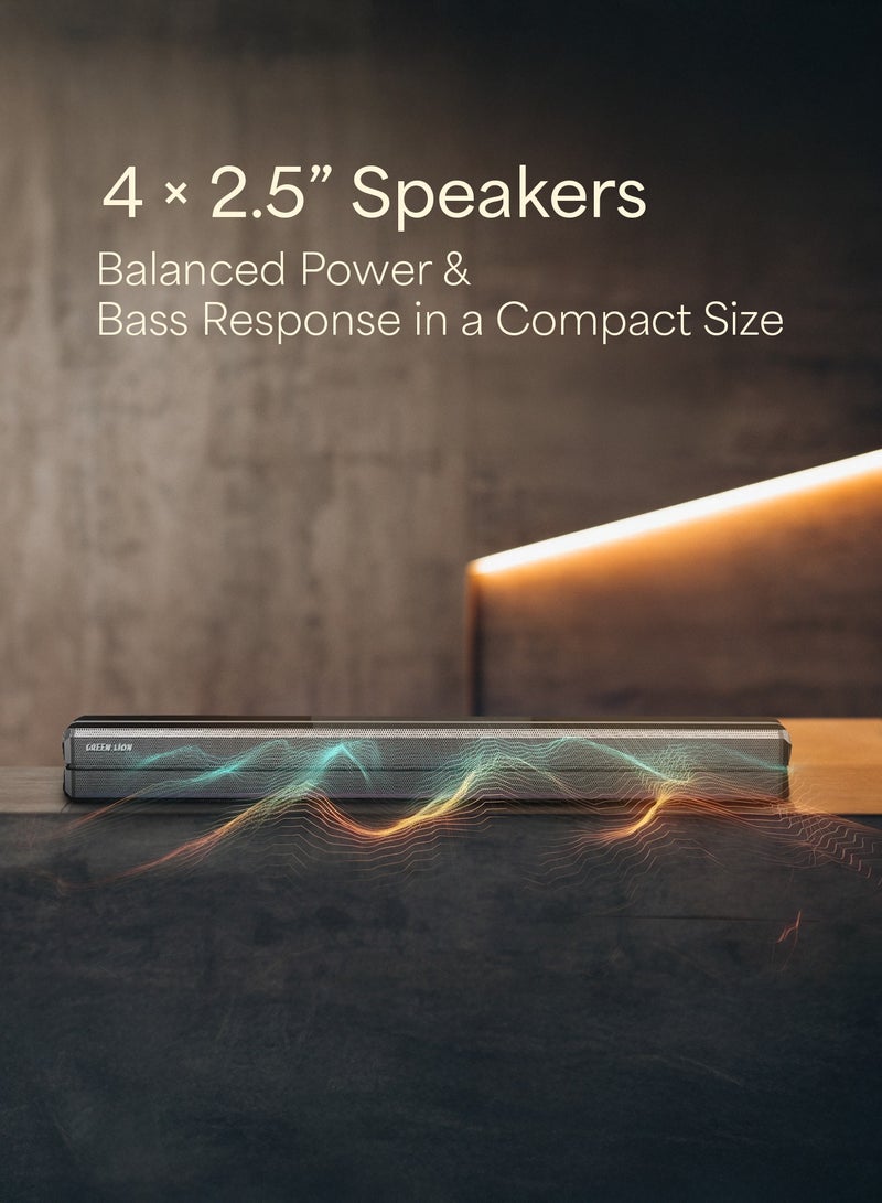 GREEN LION Cinema SP100 Wired Soundbar 2.1 Channel with Quad 2.5 inch Speaker & 6.5 inch Subwoofer / 100W Rated Power / Sound System / Home Theater Sound Bar / Bluetooth V5.0 / Remote Control Included - Black - Image 4