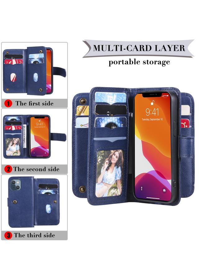 S-TOP Case For iPhone 13 mini Multifunctional Magnetic Copper Buckle Horizontal Flip Solid Color Leather Case with 10 Card Slots & Wallet & Holder & Photo Frame - Image 4
