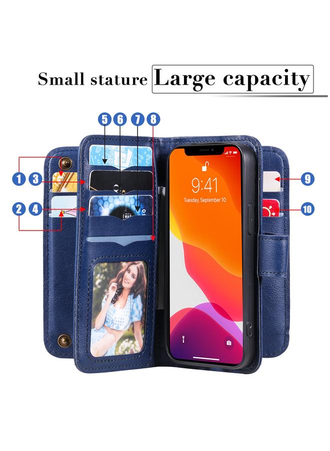 S-TOP Case For iPhone 13 mini Multifunctional Magnetic Copper Buckle Horizontal Flip Solid Color Leather Case with 10 Card Slots & Wallet & Holder & Photo Frame - Image 5