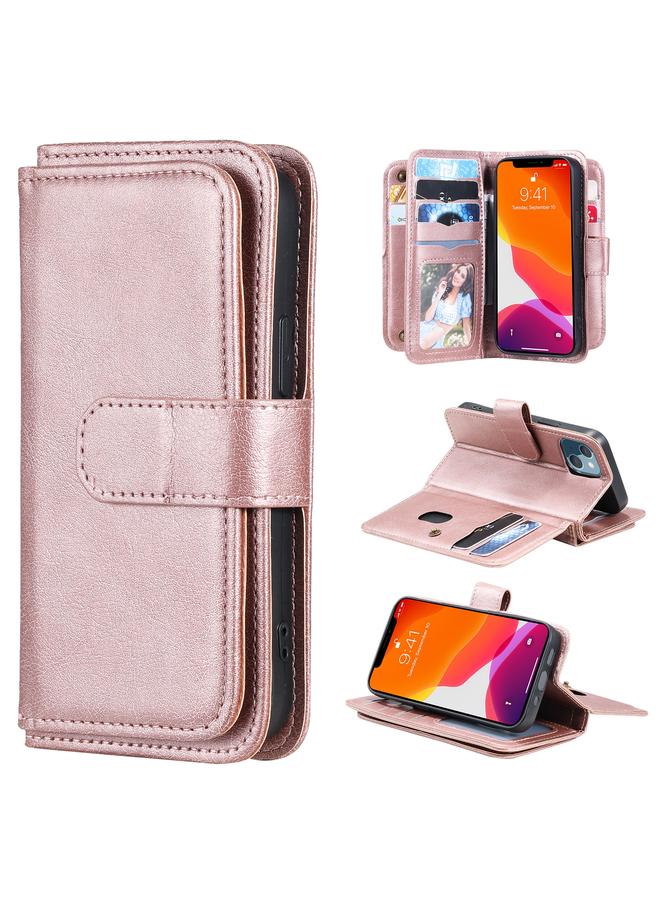 S-TOP Case For iPhone 13 mini Multifunctional Magnetic Copper Buckle Horizontal Flip Solid Color Leather Case with 10 Card Slots & Wallet & Holder & Photo Frame - Image 1
