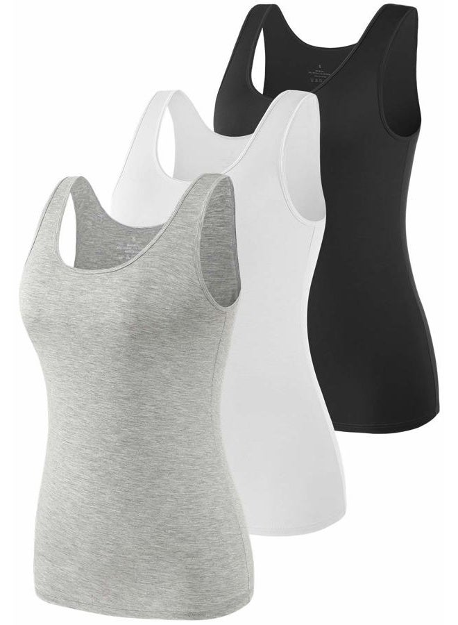 Vislivin Womens Supersoft Camisole Stretch Casual Tank Tops, 1a3 Pack - Black/White/Gray, L - Image 1
