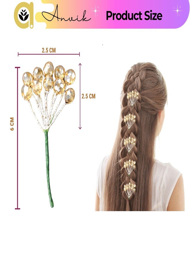 ANVIK Crystal Hair Accessories Handmade Hair Clip Hair Pin Juda Pin Bun Pin Bun accessories for Women and Girls (GOLD) - Image 2