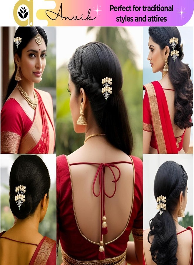 ANVIK Crystal Hair Accessories Handmade Hair Clip Hair Pin Juda Pin Bun Pin Bun accessories for Women and Girls (GOLD) - Image 4
