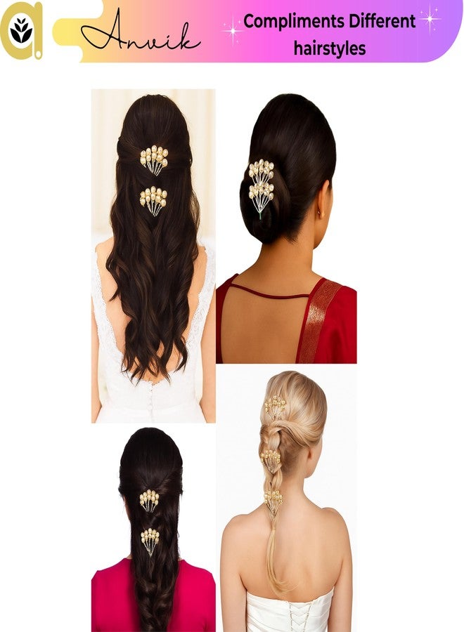 ANVIK Crystal Hair Accessories Handmade Hair Clip Hair Pin Juda Pin Bun Pin Bun accessories for Women and Girls (GOLD) - Image 5