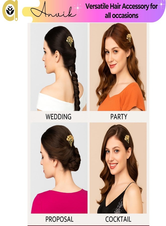 ANVIK Crystal Hair Accessories Handmade Hair Clip Hair Pin Juda Pin Bun Pin Bun accessories for Women and Girls (GOLD) - Image 3