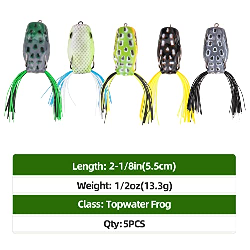 RUNCL Topwater Frog Lures 5PCS, Durable Lifelike Silicone Bass Bait, Floating Realistic Frog Lures Kit for Freshwater Saltwater, Topwater Fishing Lures for Pike Snakehead Salmon Trout Catfish - Image 4