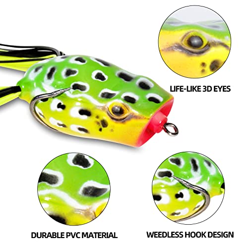 RUNCL Topwater Frog Lures 5PCS, Durable Lifelike Silicone Bass Bait, Floating Realistic Frog Lures Kit for Freshwater Saltwater, Topwater Fishing Lures for Pike Snakehead Salmon Trout Catfish - Image 2